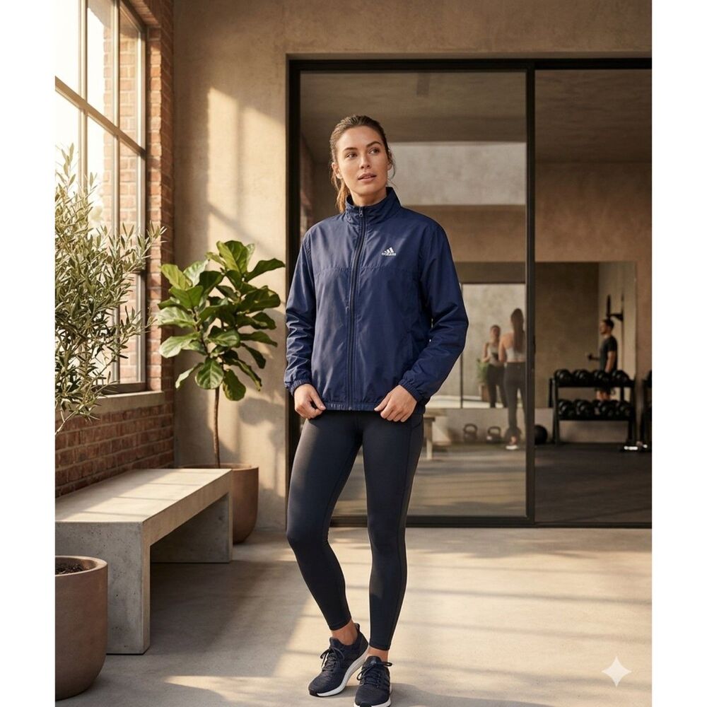 Vintage Y2K Adidas Track Jacket Womens L Blue 3 Stripe Full Zip Windbreaker